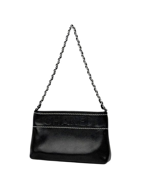 Chanel Handbags - Chanel Logo Che Handbag Pouch Leather Black